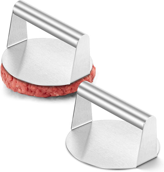 2 Pack HaSteeL 6" Round Stainless Steel Burger Press Smashers for Griddle Grill - Perfect for Bacon, Steak, Sandwiches, and Hash Browns - Non-Stick and Dishwasher Safe - Indoor and Outdoor Use