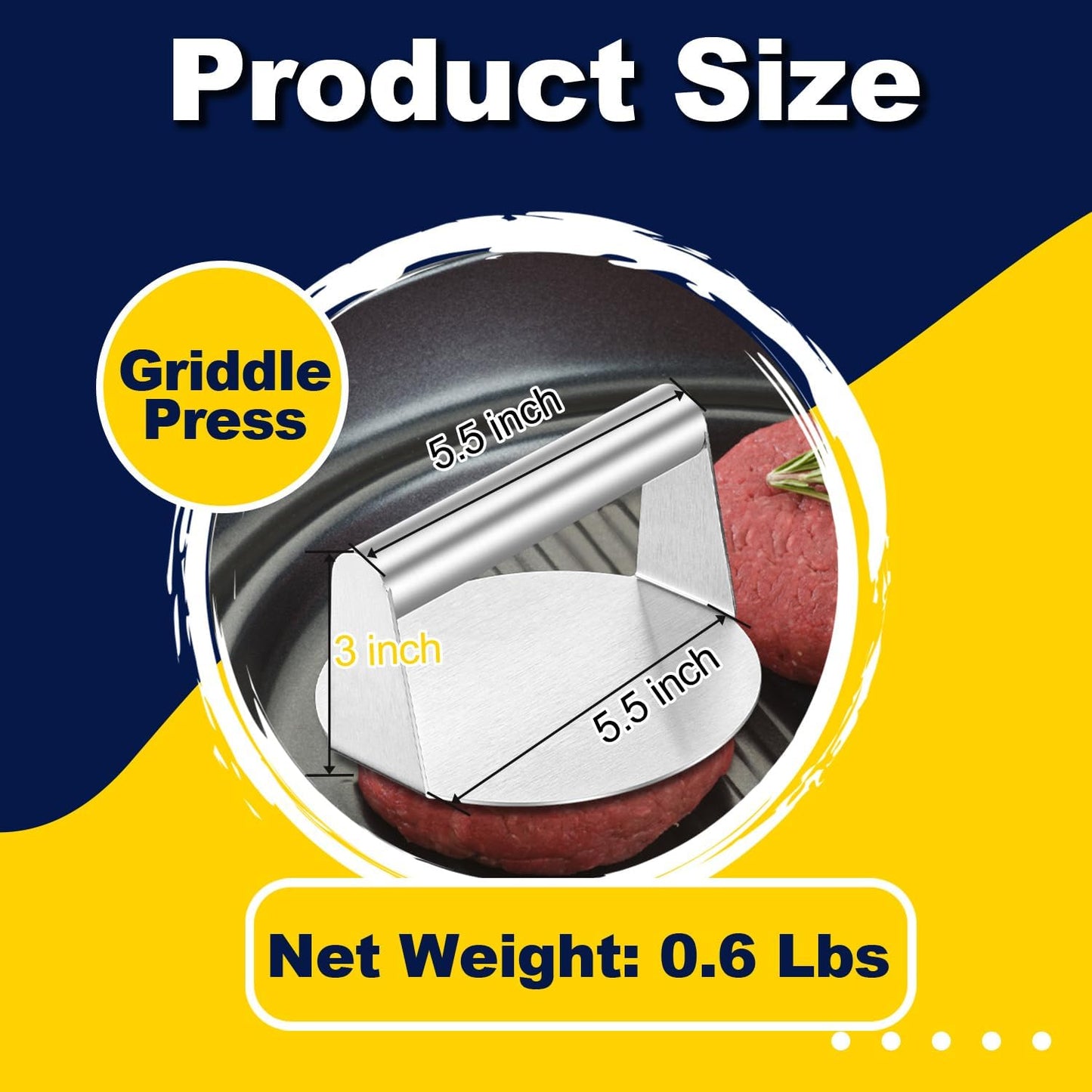 2 Pack HaSteeL 6" Round Stainless Steel Burger Press Smashers for Griddle Grill - Perfect for Bacon, Steak, Sandwiches, and Hash Browns - Non-Stick and Dishwasher Safe - Indoor and Outdoor Use