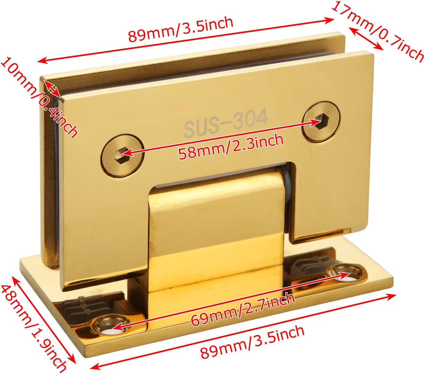 2 Pack Heavy Duty 90 Degree Glass Door Hinges for 8-12 mm Frameless Shower Doors - Stainless Steel Bathroom Gate Clamp - Wall-to-Glass Replacement Part