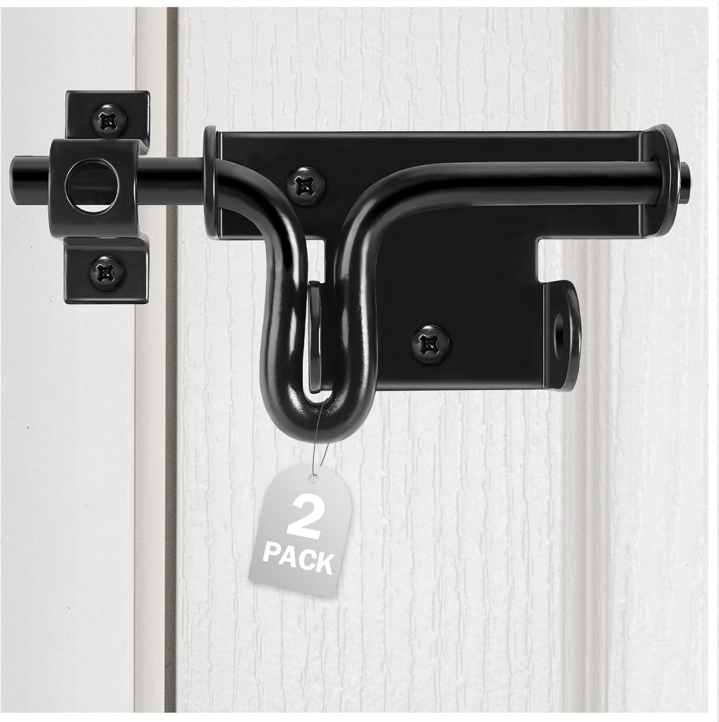 2 Pack Heavy Duty Black Barrel Bolt Locking Sliding Latch for Outdoor Gates and Doors - Ideal for Wooden Fence, Shed, Barn - Padlock Hole for Security - HELEMAN Door Lock Bolt Gate Latch