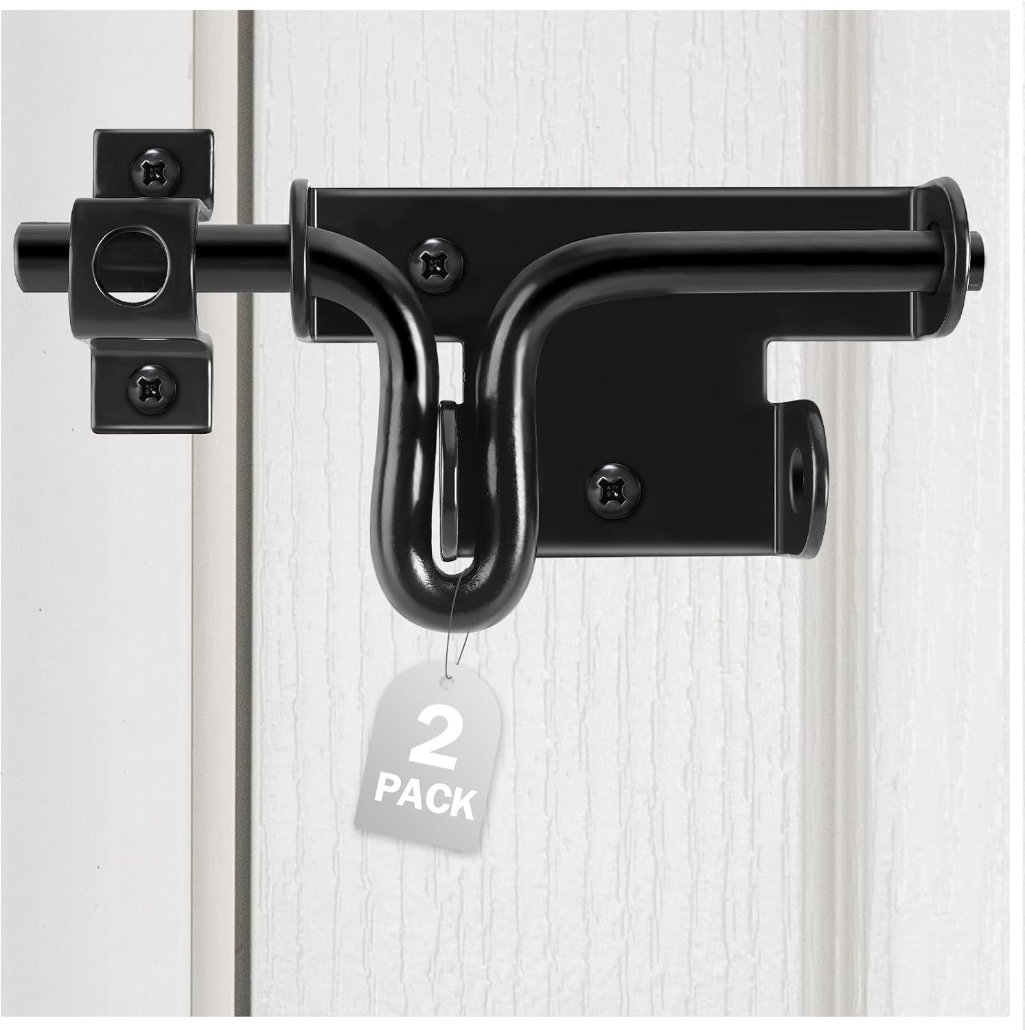 2 Pack Heavy Duty Black Barrel Bolt Locking Sliding Latch for Outdoor Gates and Doors - Ideal for Wooden Fence, Shed, Barn - Padlock Hole for Security - HELEMAN Door Lock Bolt Gate Latch