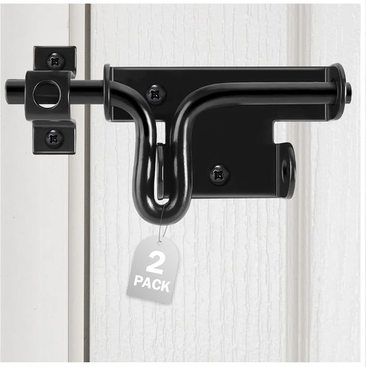 2 Pack Heavy Duty Black Barrel Bolt Locking Sliding Latch for Outdoor Gates and Doors - Ideal for Wooden Fence, Shed, Barn - Padlock Hole for Security - HELEMAN Door Lock Bolt Gate Latch