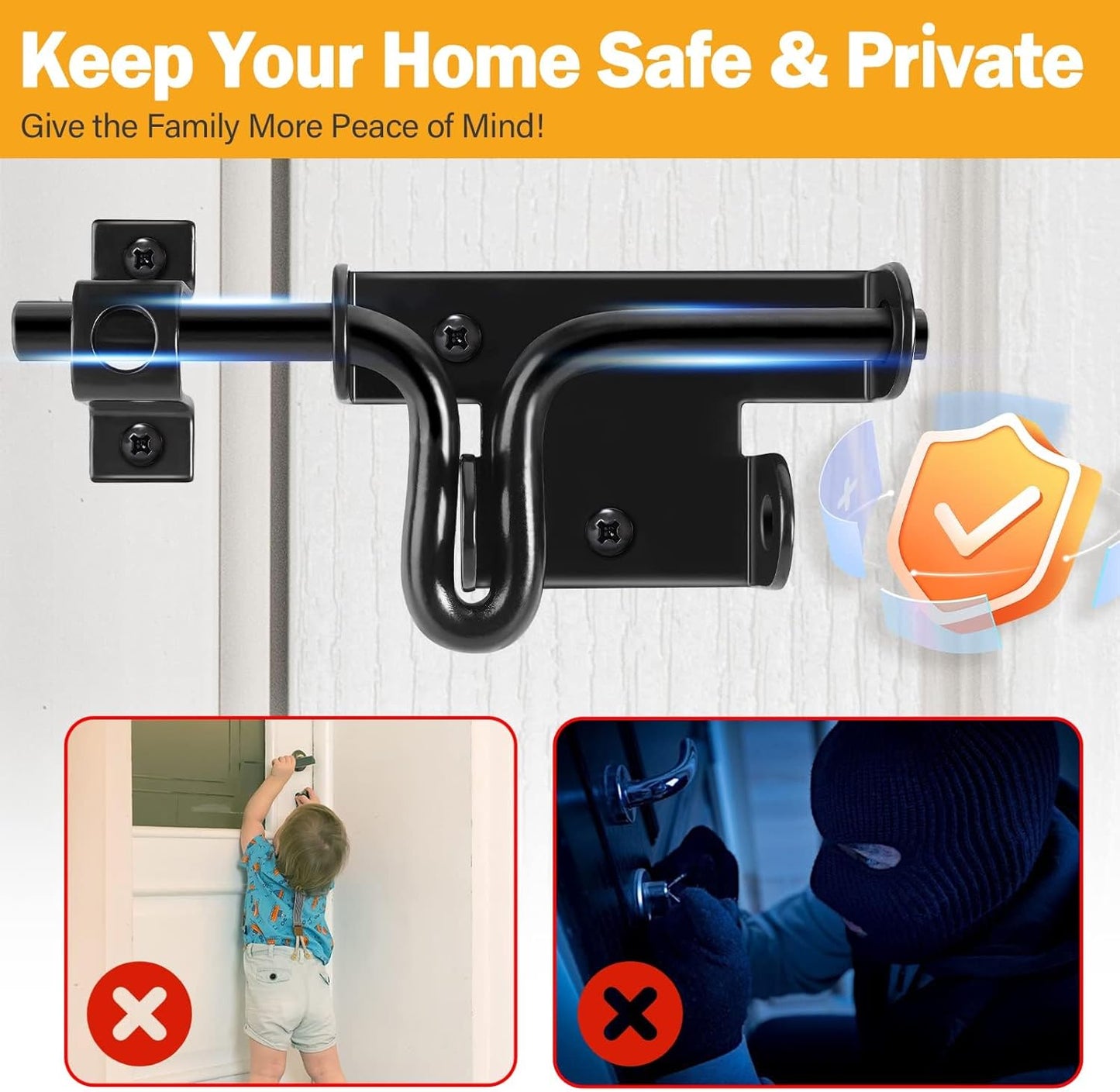 2 Pack Heavy Duty Black Barrel Bolt Locking Sliding Latch for Outdoor Gates and Doors - Ideal for Wooden Fence, Shed, Barn - Padlock Hole for Security - HELEMAN Door Lock Bolt Gate Latch