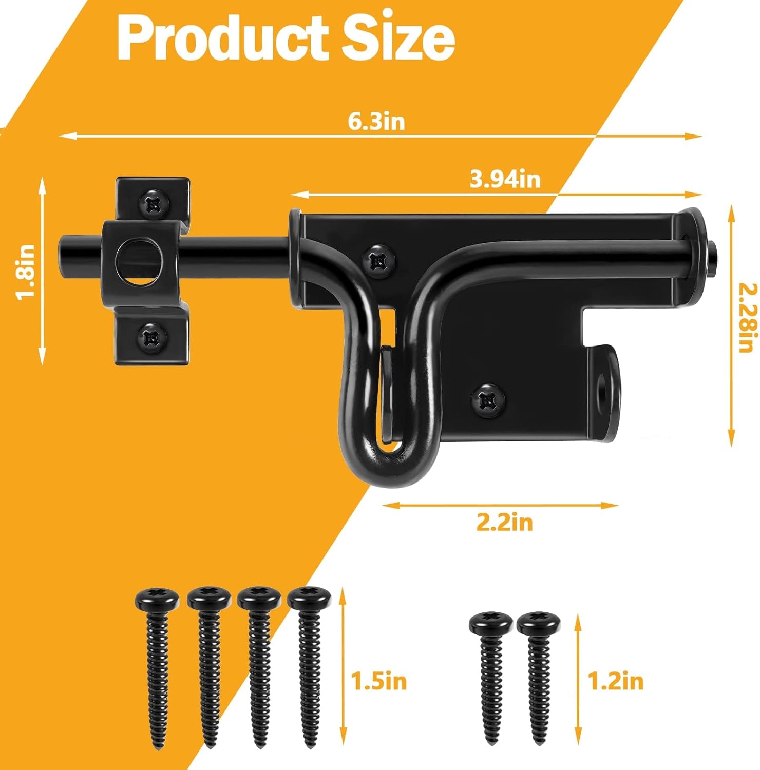 2 Pack Heavy Duty Black Barrel Bolt Locking Sliding Latch for Outdoor Gates and Doors - Ideal for Wooden Fence, Shed, Barn - Padlock Hole for Security - HELEMAN Door Lock Bolt Gate Latch