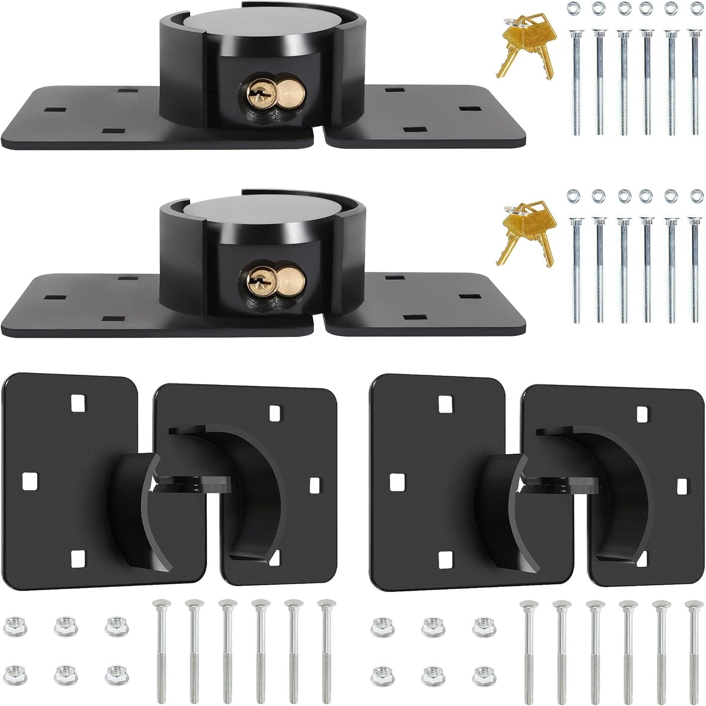 2-Pack Heavy Duty Hidden Shackle Lock Set with Hasp Holder for Trailers - Black, Keyed Different, 2-7/8" Padlock