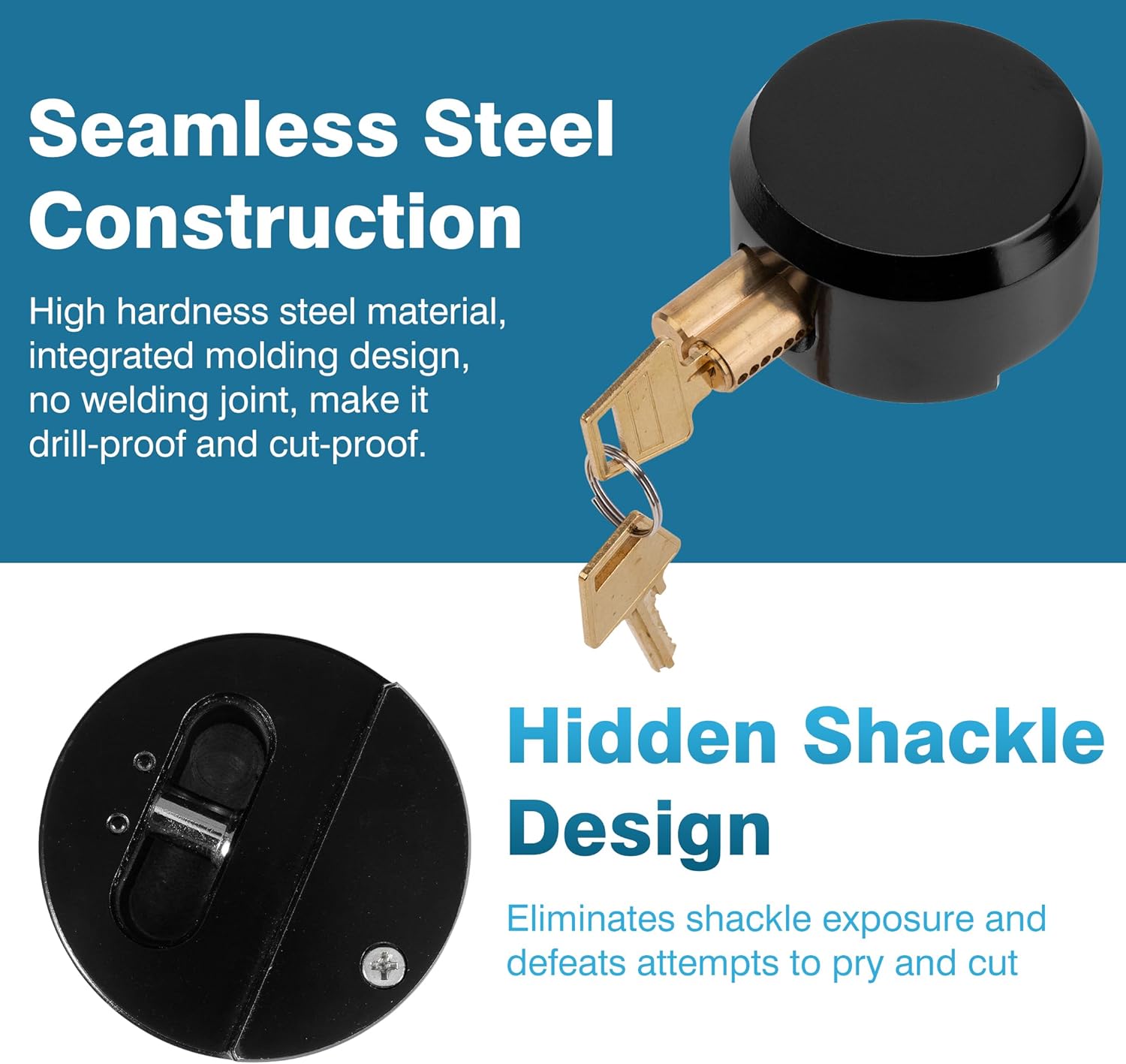 2-Pack Heavy Duty Hidden Shackle Lock Set with Hasp Holder for Trailers - Black, Keyed Different, 2-7/8" Padlock