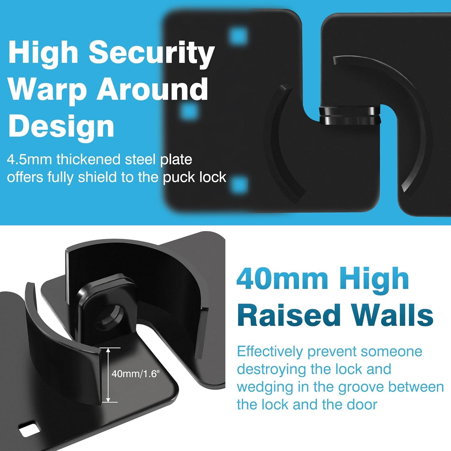 2-Pack Heavy Duty Hidden Shackle Lock Set with Hasp Holder for Trailers - Black, Keyed Different, 2-7/8" Padlock