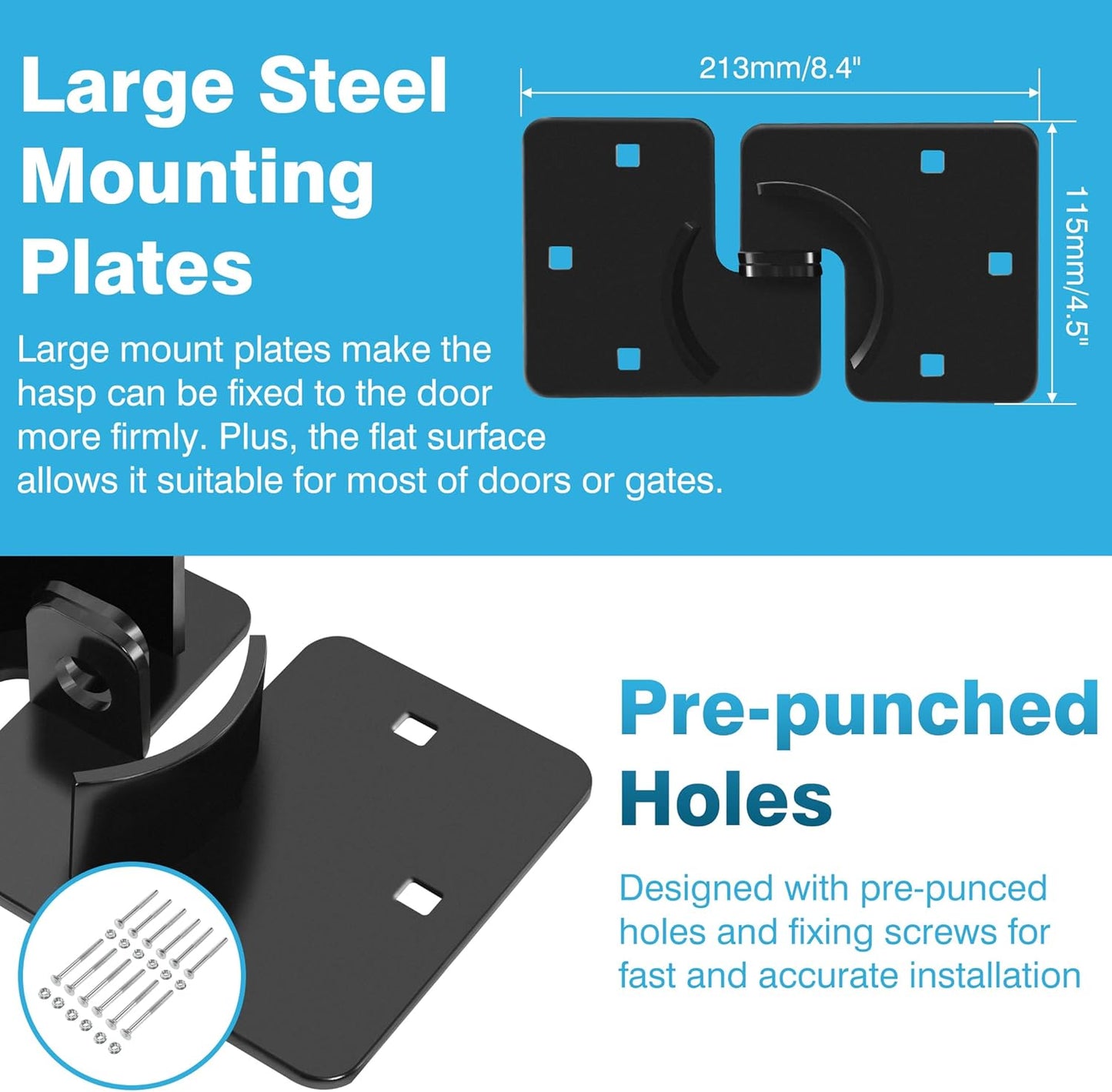 2-Pack Heavy Duty Hidden Shackle Lock Set with Hasp Holder for Trailers - Black, Keyed Different, 2-7/8" Padlock