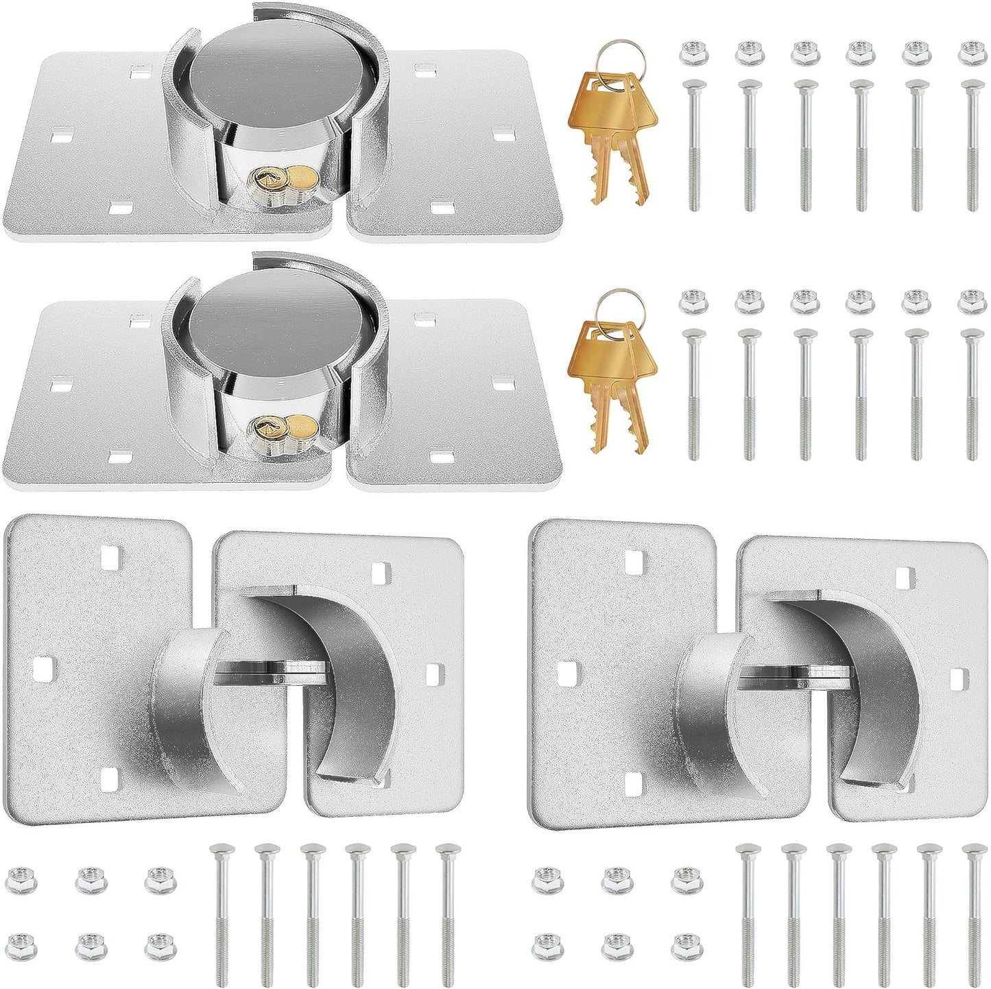 2-Pack Heavy Duty Hidden Shackle Lock Set with Keyed Different Hasp and Steel Puck Lock Holder Bracket for Trailer Door