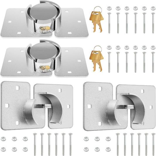 2-Pack Heavy Duty Hidden Shackle Lock Set with Keyed Different Hasp and Steel Puck Lock Holder Bracket for Trailer Door