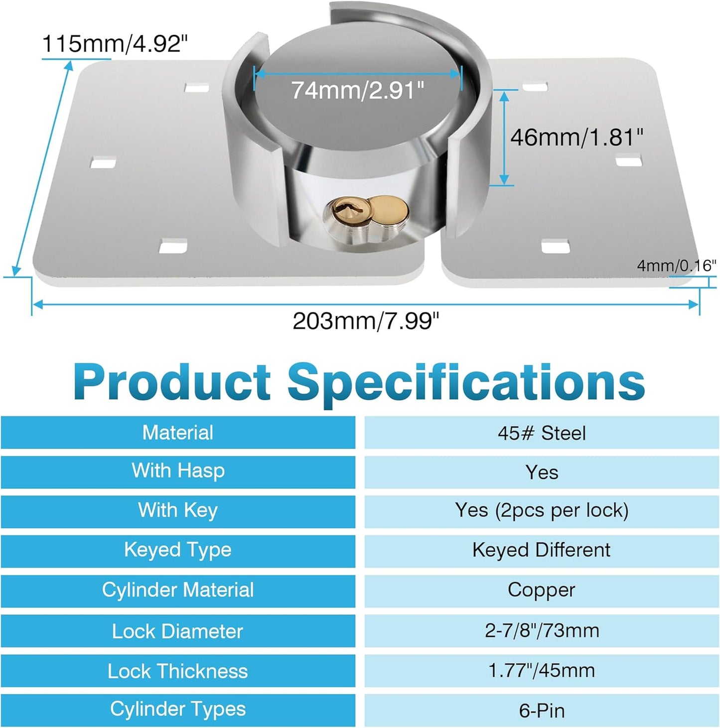 2-Pack Heavy Duty Hidden Shackle Lock Set with Keyed Different Hasp and Steel Puck Lock Holder Bracket for Trailer Door