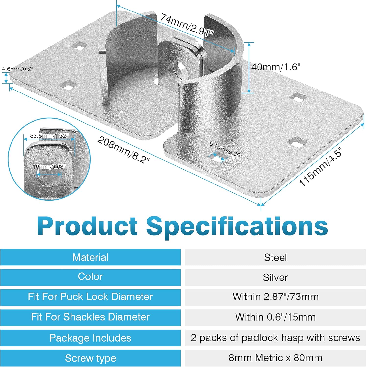 2-Pack Heavy Duty Hidden Shackle Lock Set with Keyed Different Hasp and Steel Puck Lock Holder Bracket for Trailer Door