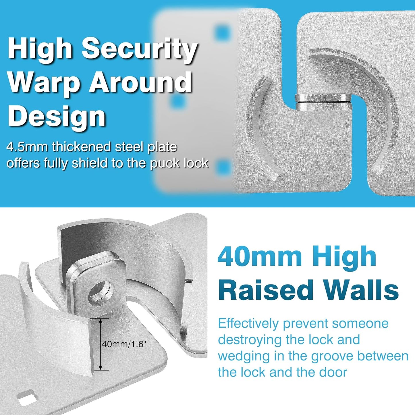 2-Pack Heavy Duty Hidden Shackle Lock Set with Keyed Different Hasp and Steel Puck Lock Holder Bracket for Trailer Door