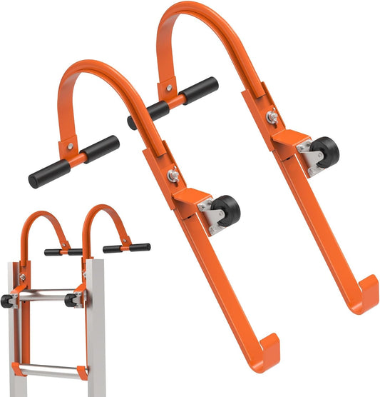2 Pack Heavy Duty Ladder Roof Hook with Wheel Rubber Grip T-Bar - 500 lbs Weight Rating - Fast & Easy Access for Steep Roofs