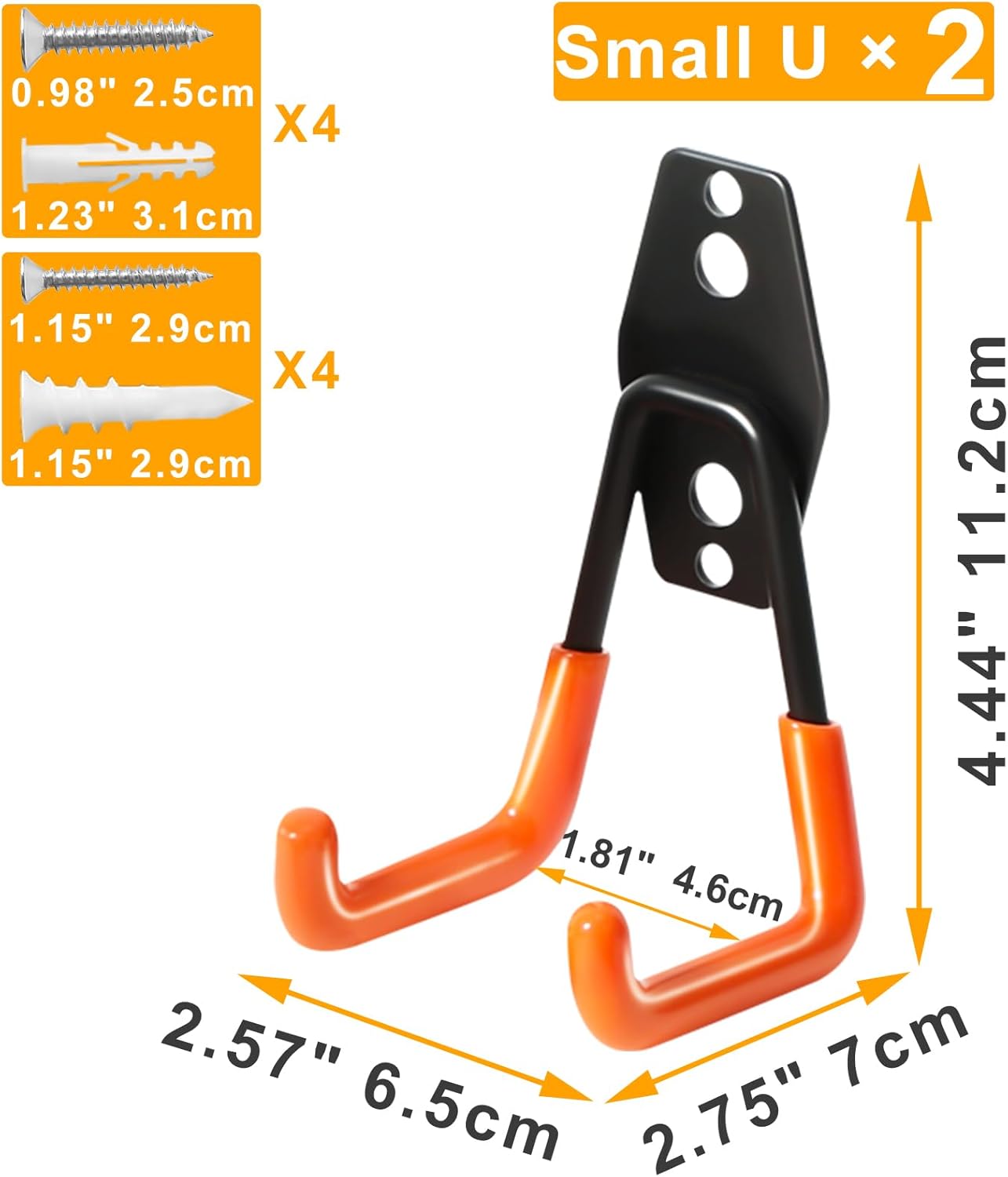 2 Pack Heavy Duty Metal Wall Hooks for Garage Tool Organization - Holds Ladder, Extension, Garden Tools, Small Utilities, Hoses - Indoor/Outdoor Storage