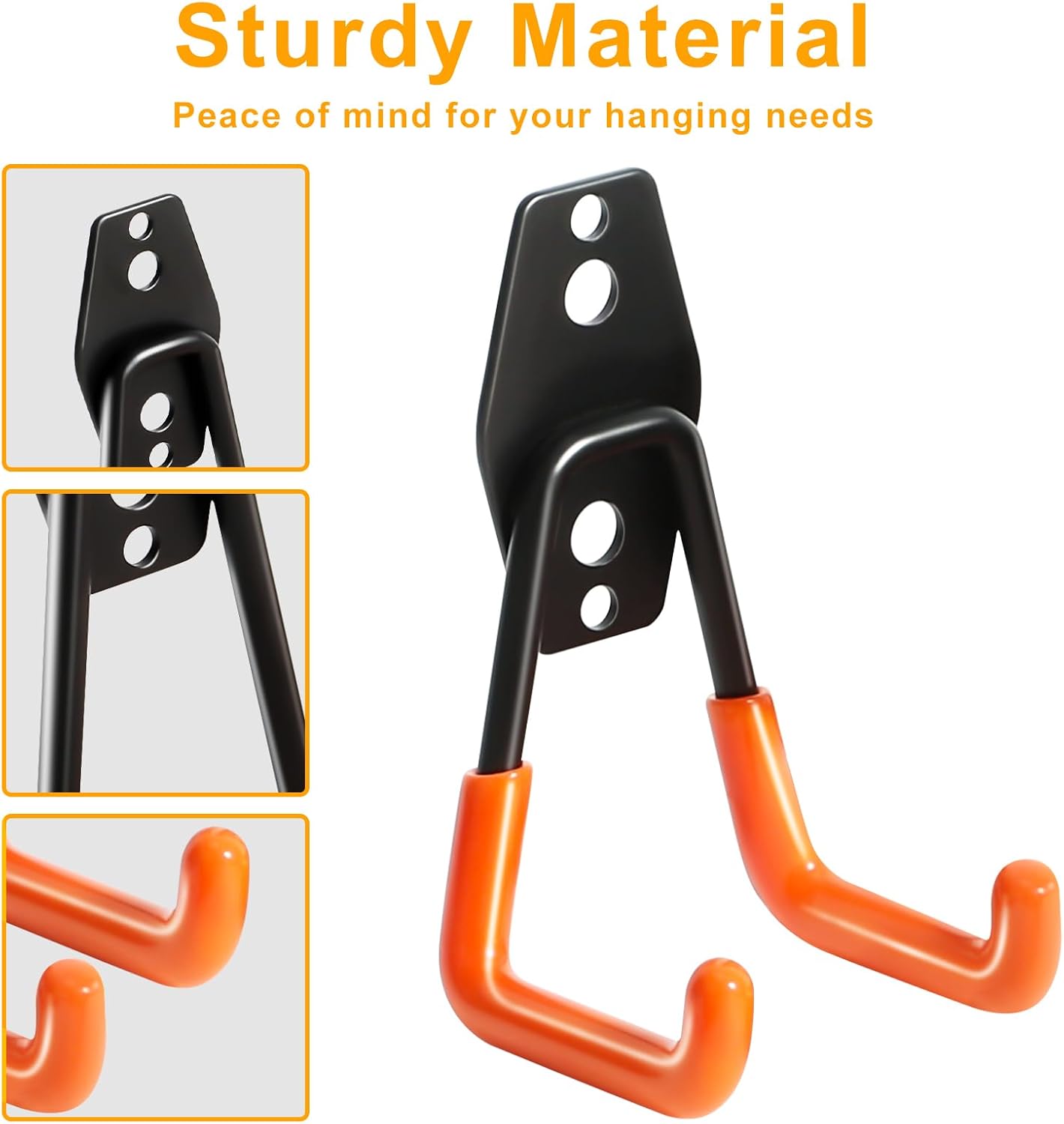 2 Pack Heavy Duty Metal Wall Hooks for Garage Tool Organization - Holds Ladder, Extension, Garden Tools, Small Utilities, Hoses - Indoor/Outdoor Storage