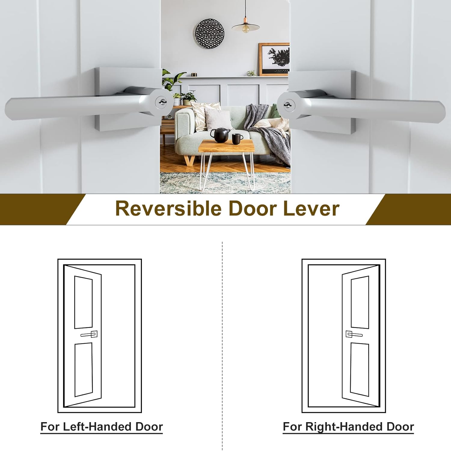 2 Pack Heavy Duty Satin Nickel Exterior Door Handle with Lock and Key for Commercial and Residential Areas - Modern Entrance Lever for Front Door