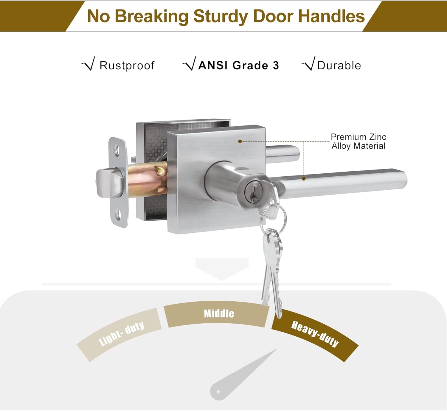 2 Pack Heavy Duty Satin Nickel Exterior Door Handle with Lock and Key for Commercial and Residential Areas - Modern Entrance Lever for Front Door
