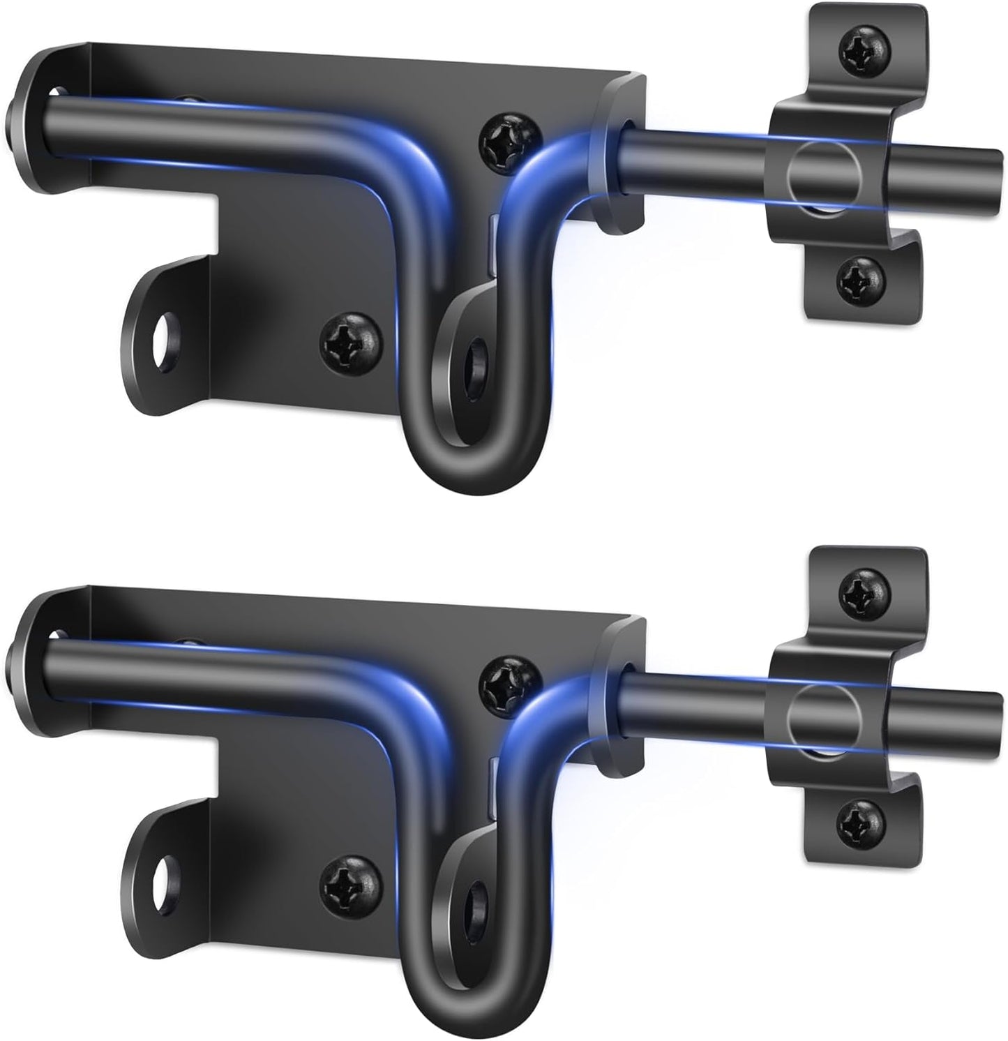 2 Pack Heavy Duty Slide Bolt Gate Latch with Padlock Hole - Black, for Wooden Fence, Yard, Shed, Barn