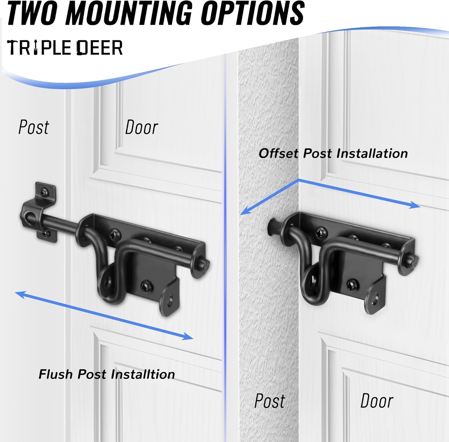 2 Pack Heavy Duty Slide Bolt Gate Latch with Padlock Hole - Black, for Wooden Fence, Yard, Shed, Barn