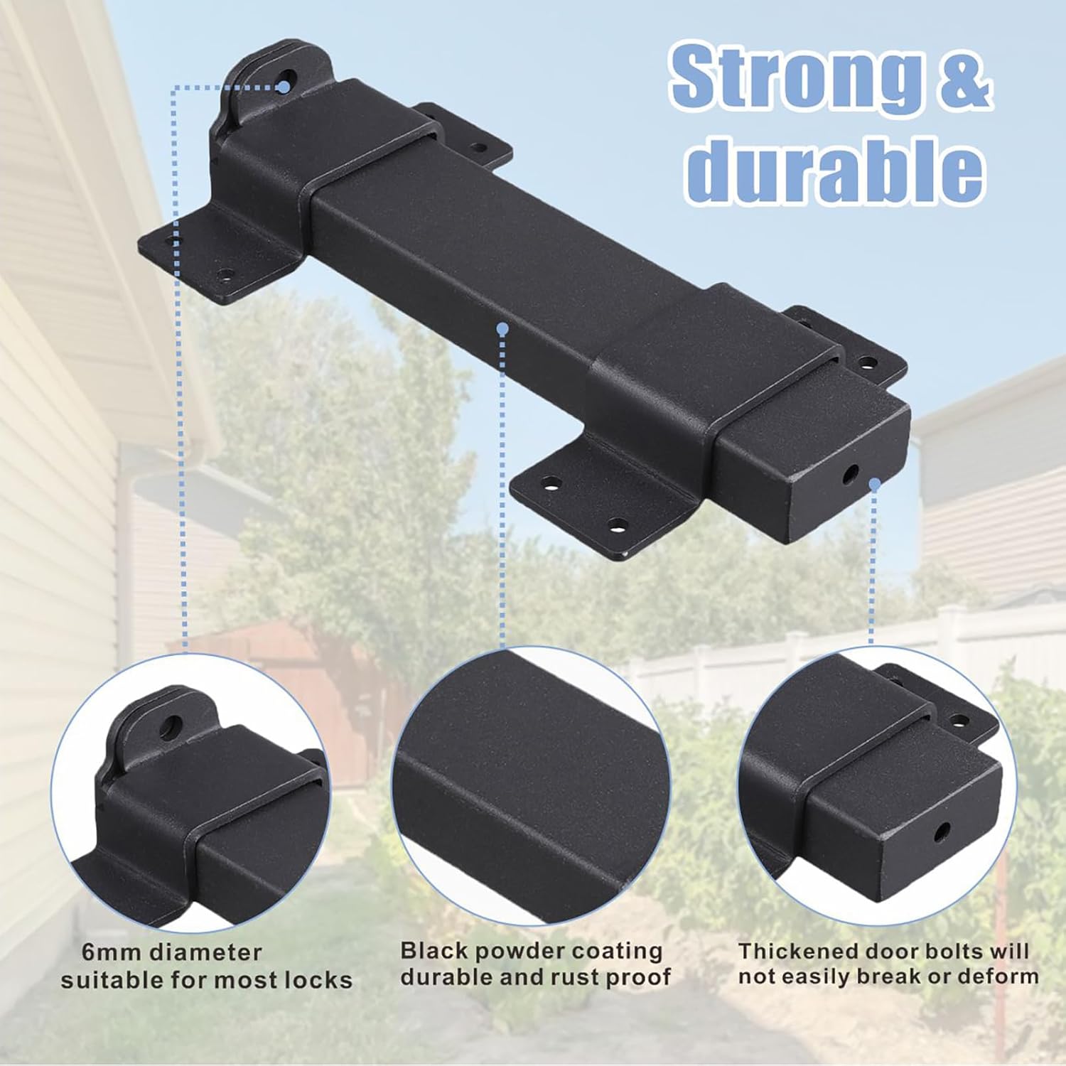 2 Pack Heavy Duty Slide Gate Latch with Padlock Hole for Wooden Fences, Barn Doors, Outdoor Gates - Matte Black