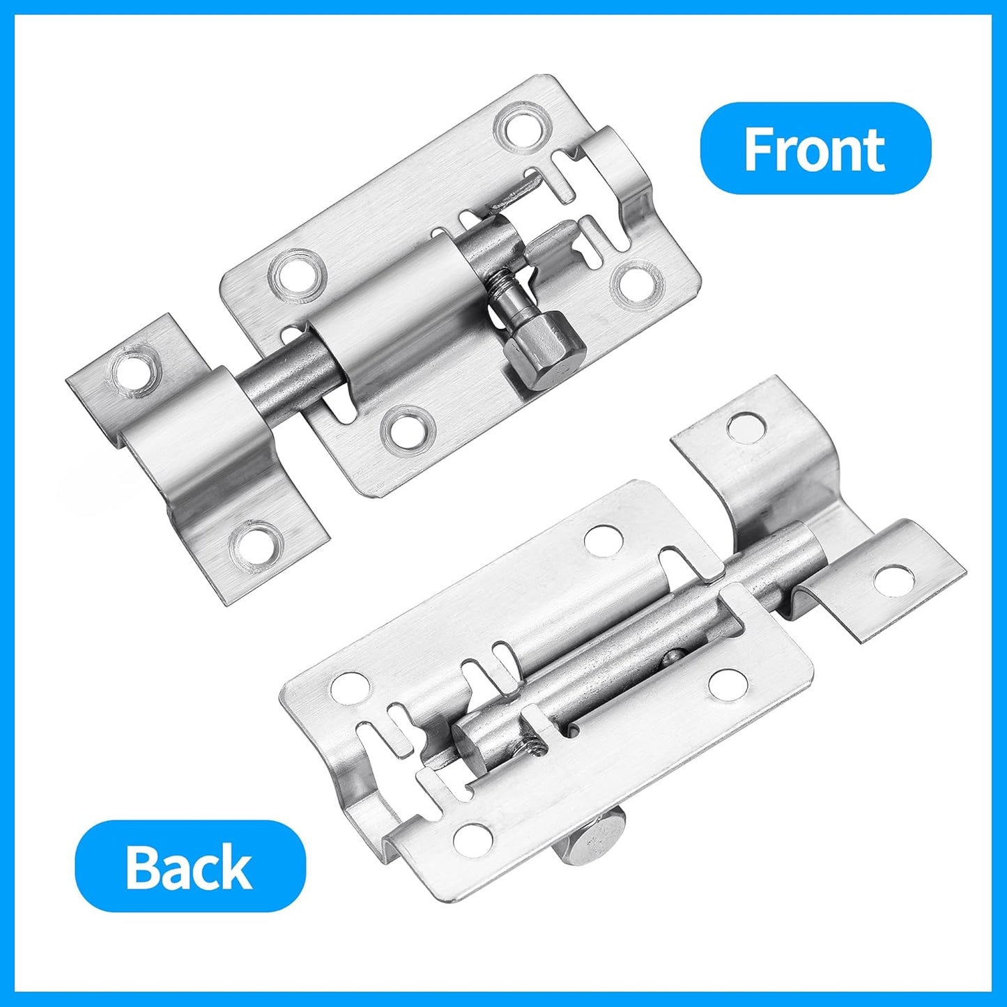2 Pack Heavy Duty Stainless Steel Slide Latch Locks - 2 Inch Barrel Bolt Locks for Doors, Bedrooms, Chests, Cabinets, Windows, Fences - Includes Screws