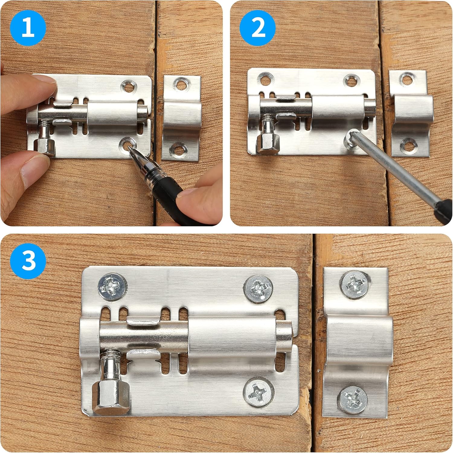 2 Pack Heavy Duty Stainless Steel Slide Latch Locks - 2 Inch Barrel Bolt Locks for Doors, Bedrooms, Chests, Cabinets, Windows, Fences - Includes Screws