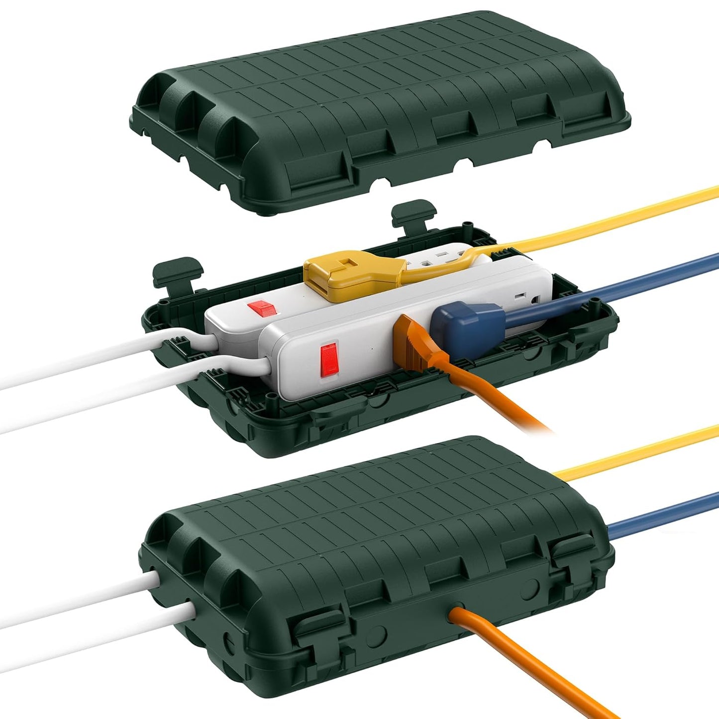 2 Pack HUNLEE Outdoor Waterproof Electrical Boxes for Power Strips, Holiday Lights, and Decorations - Large Extension Cord Cover with Plug Connection - IP54 Water-Resistant Safety Box in Green