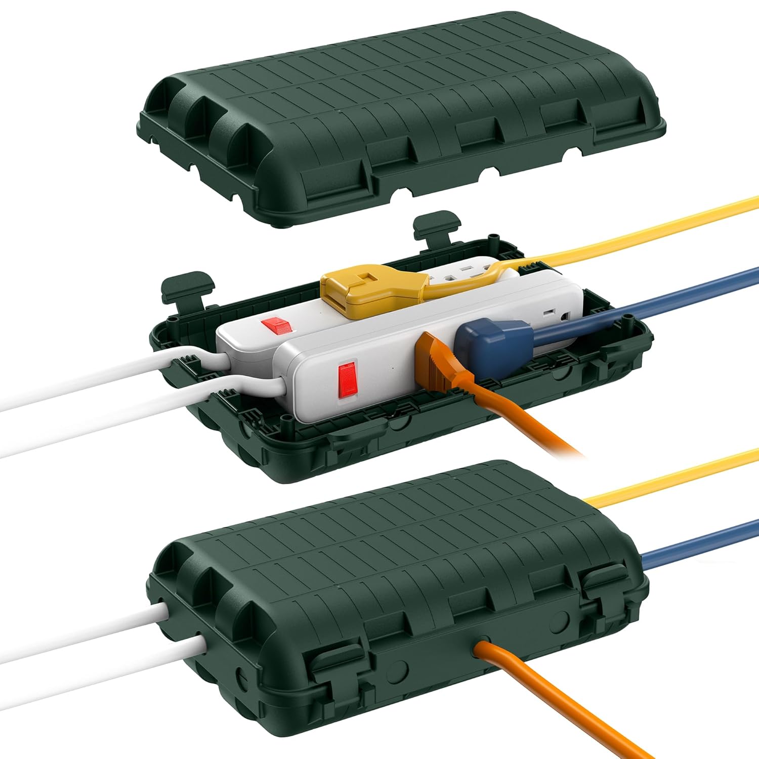 2 Pack HUNLEE Outdoor Waterproof Electrical Boxes for Power Strips, Holiday Lights, and Decorations - Large Extension Cord Cover with Plug Connection - IP54 Water-Resistant Safety Box in Green