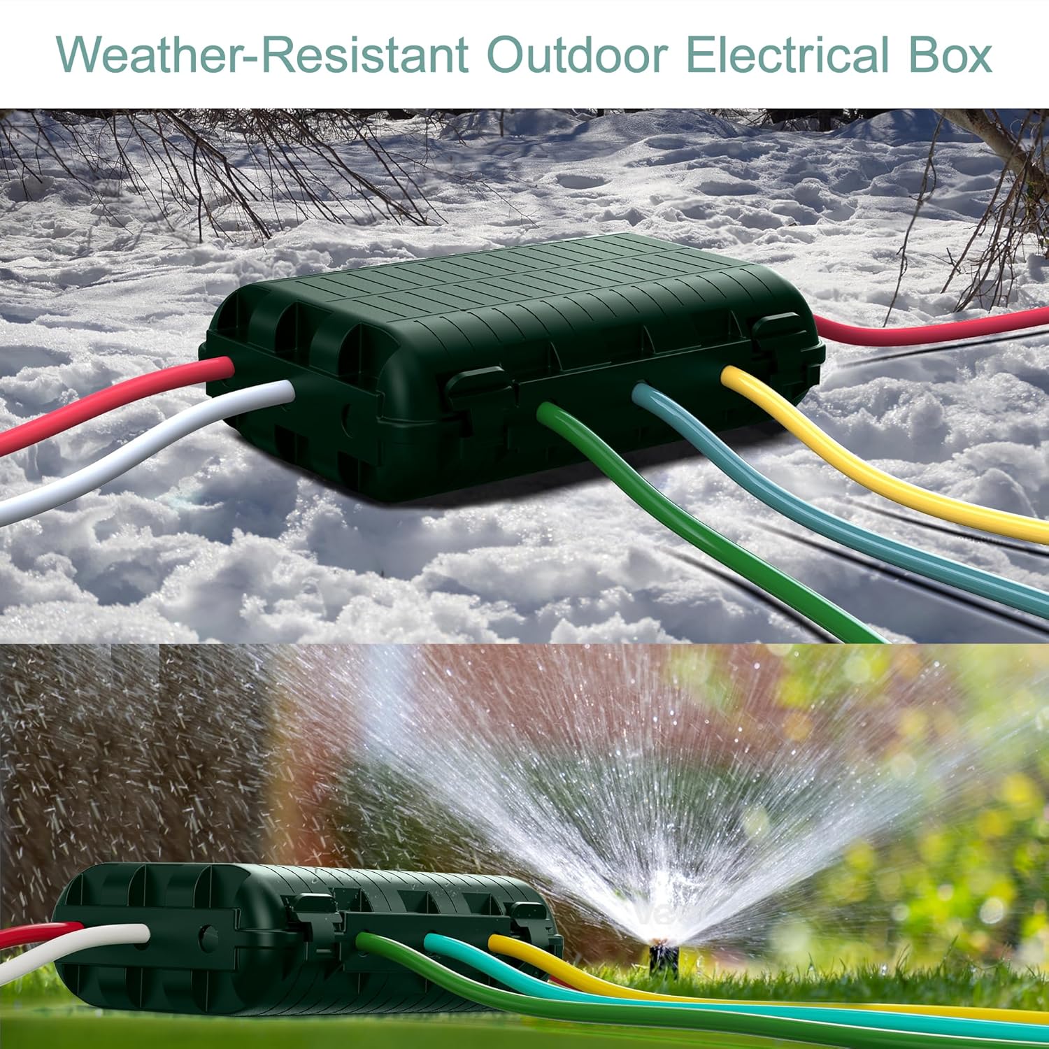 2 Pack HUNLEE Outdoor Waterproof Electrical Boxes for Power Strips, Holiday Lights, and Decorations - Large Extension Cord Cover with Plug Connection - IP54 Water-Resistant Safety Box in Green