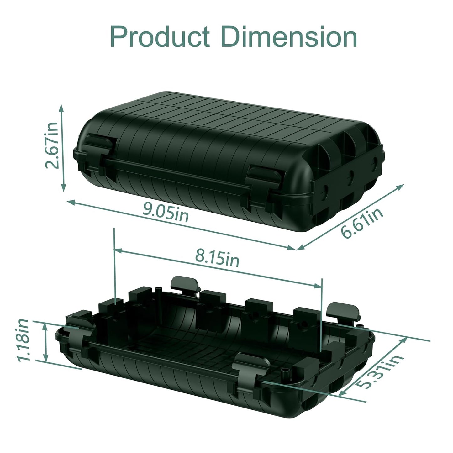 2 Pack HUNLEE Outdoor Waterproof Electrical Boxes for Power Strips, Holiday Lights, and Decorations - Large Extension Cord Cover with Plug Connection - IP54 Water-Resistant Safety Box in Green