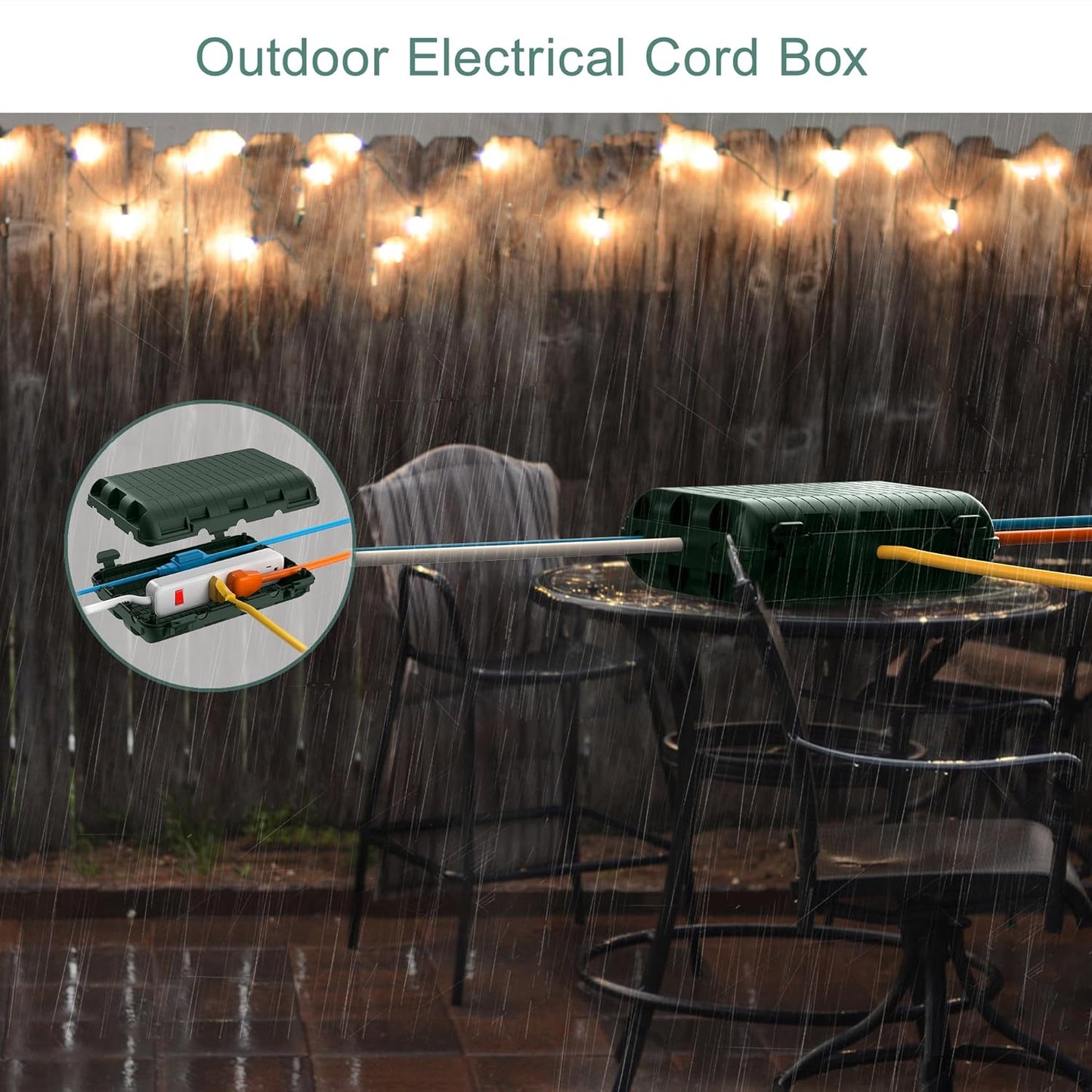 2 Pack HUNLEE Outdoor Waterproof Electrical Boxes for Power Strips, Holiday Lights, and Decorations - Large Extension Cord Cover with Plug Connection - IP54 Water-Resistant Safety Box in Green