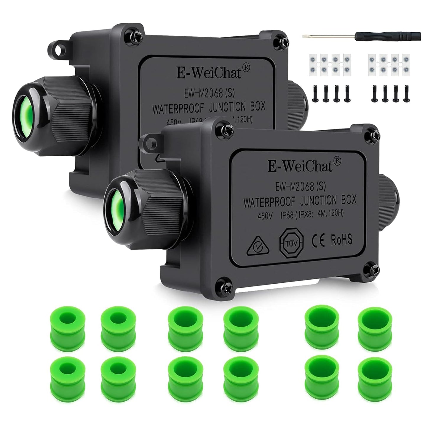2 Pack IP68 Waterproof Outdoor Junction Box for Tunnel, Garden, and Landscape Lights - M25 Plastic Electrical Box