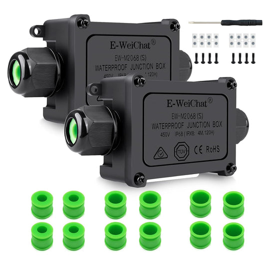2 Pack IP68 Waterproof Outdoor Junction Box for Tunnel, Garden, and Landscape Lights - M25 Plastic Electrical Box