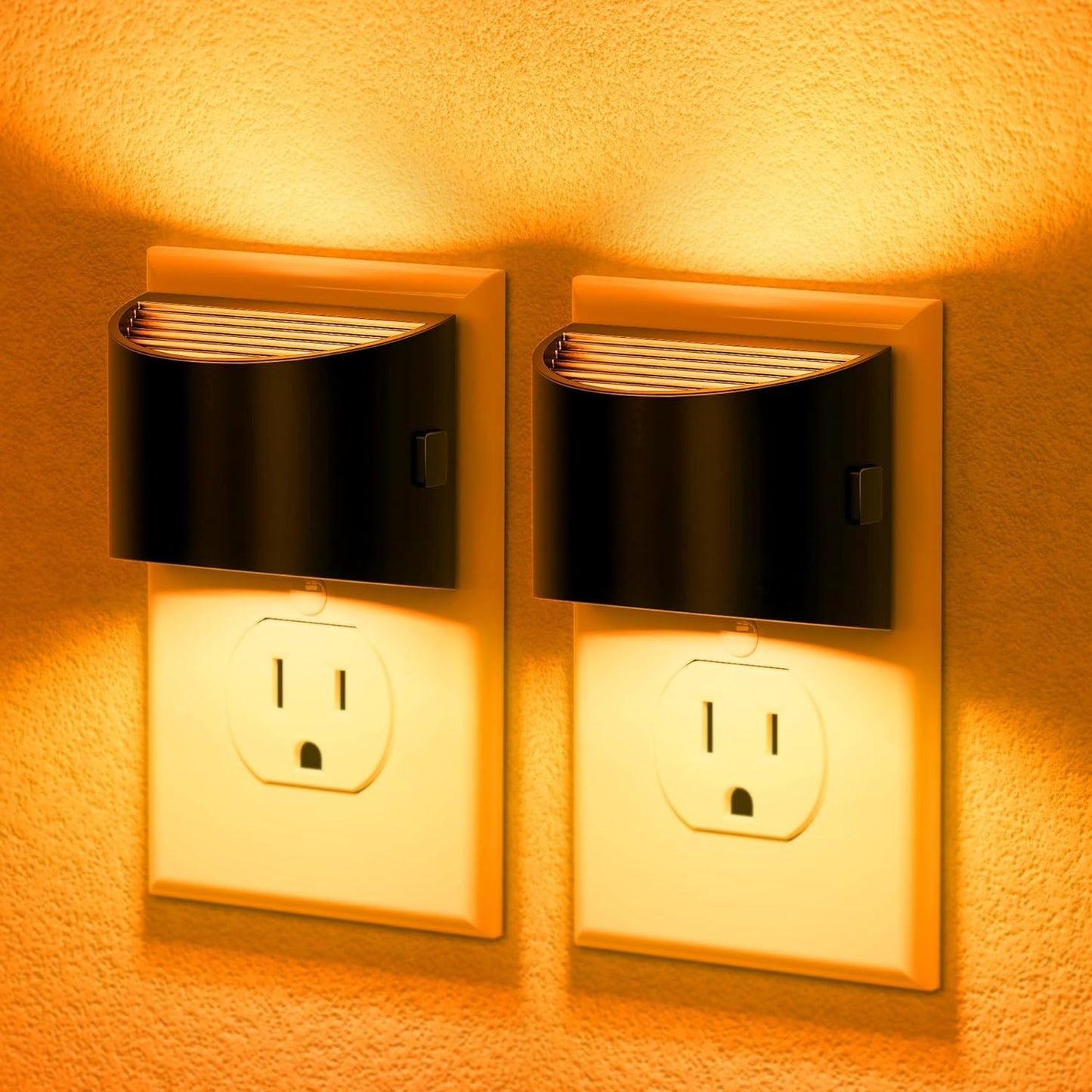 2 Pack JandCase Modern Night Lights with Dusk to Dawn Sensor - Amber Brightness Adjustable Plug-in Nightlight for Kids Bathroom Hallway Kitchen Bedroom Decor