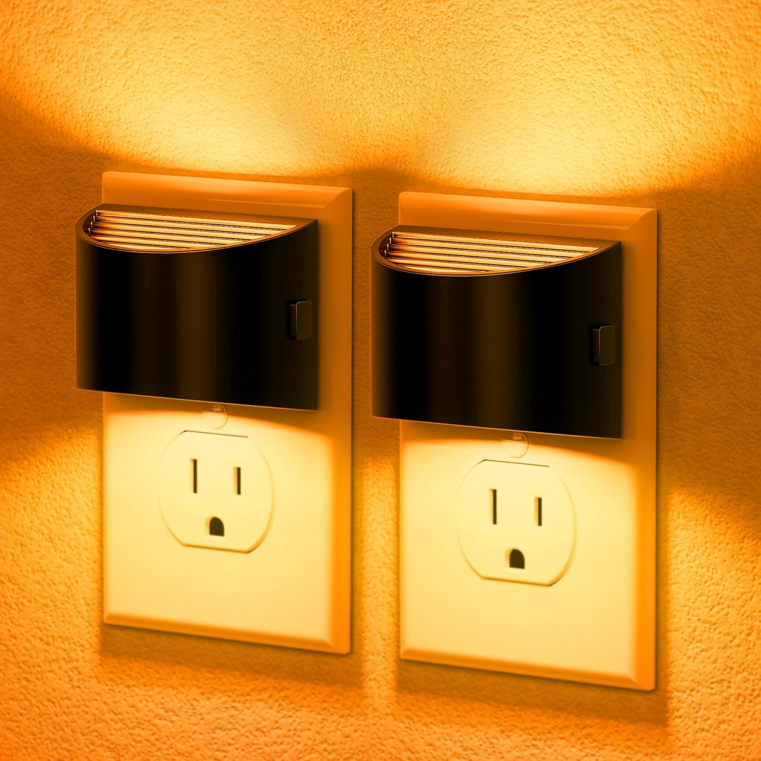 2 Pack JandCase Modern Night Lights with Dusk to Dawn Sensor - Amber Brightness Adjustable Plug-in Nightlight for Kids Bathroom Hallway Kitchen Bedroom Decor