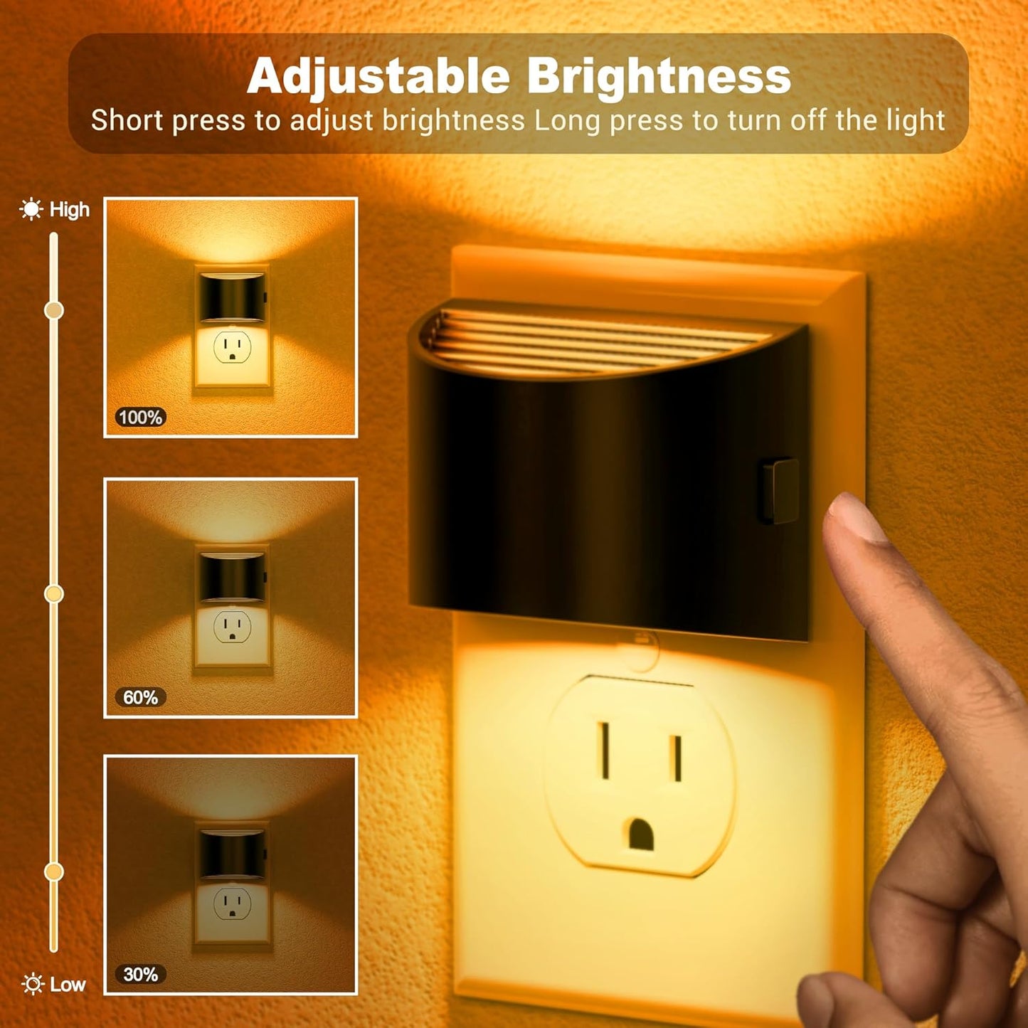 2 Pack JandCase Modern Night Lights with Dusk to Dawn Sensor - Amber Brightness Adjustable Plug-in Nightlight for Kids Bathroom Hallway Kitchen Bedroom Decor