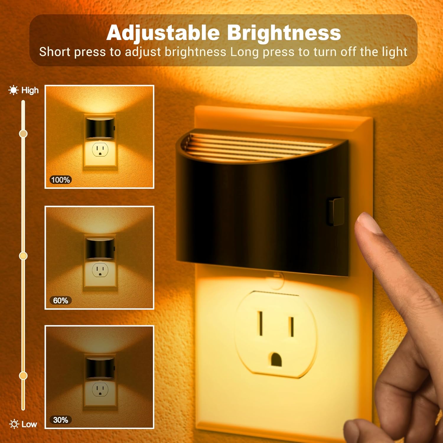 2 Pack JandCase Modern Night Lights with Dusk to Dawn Sensor - Amber Brightness Adjustable Plug-in Nightlight for Kids Bathroom Hallway Kitchen Bedroom Decor