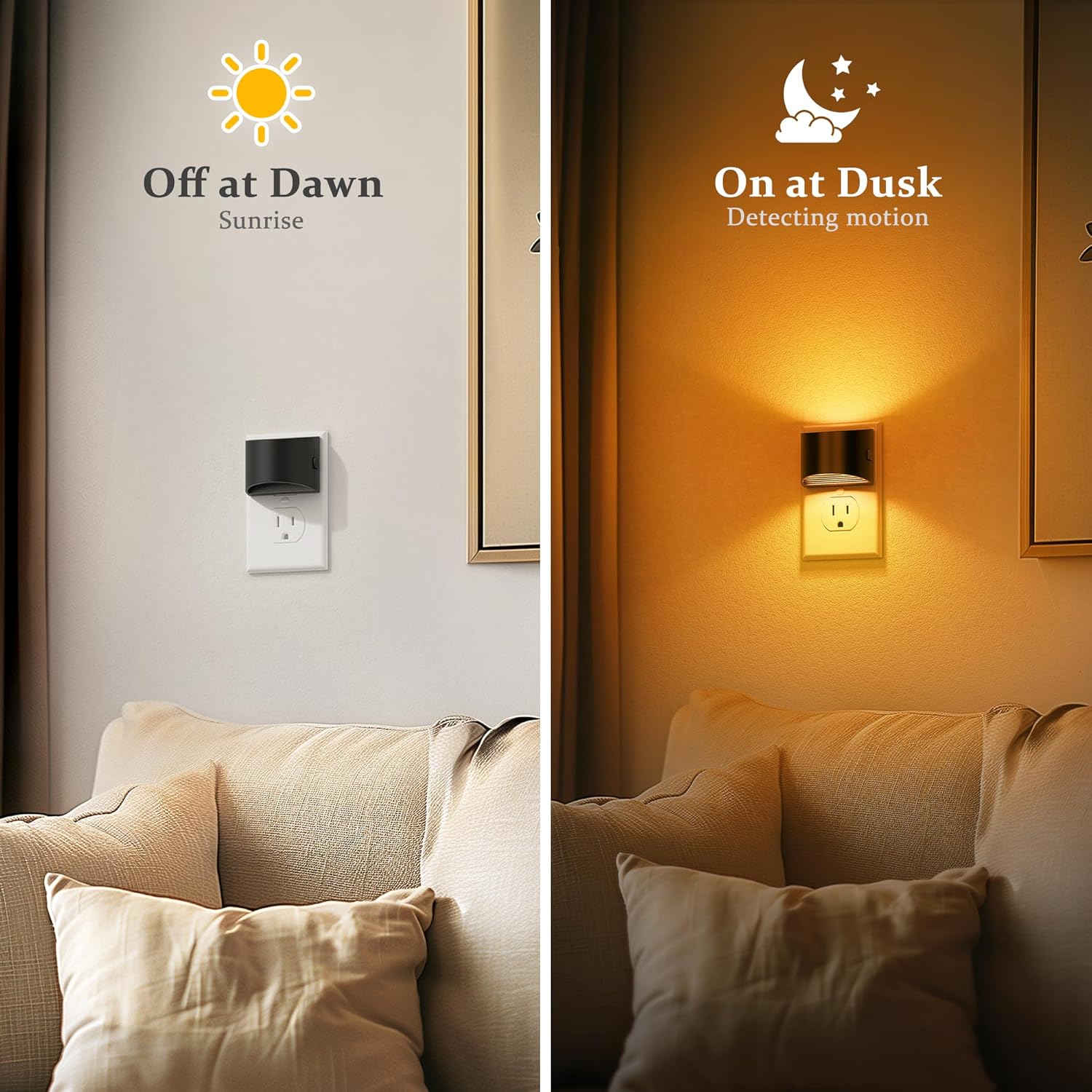 2 Pack JandCase Modern Night Lights with Dusk to Dawn Sensor - Amber Brightness Adjustable Plug-in Nightlight for Kids Bathroom Hallway Kitchen Bedroom Decor