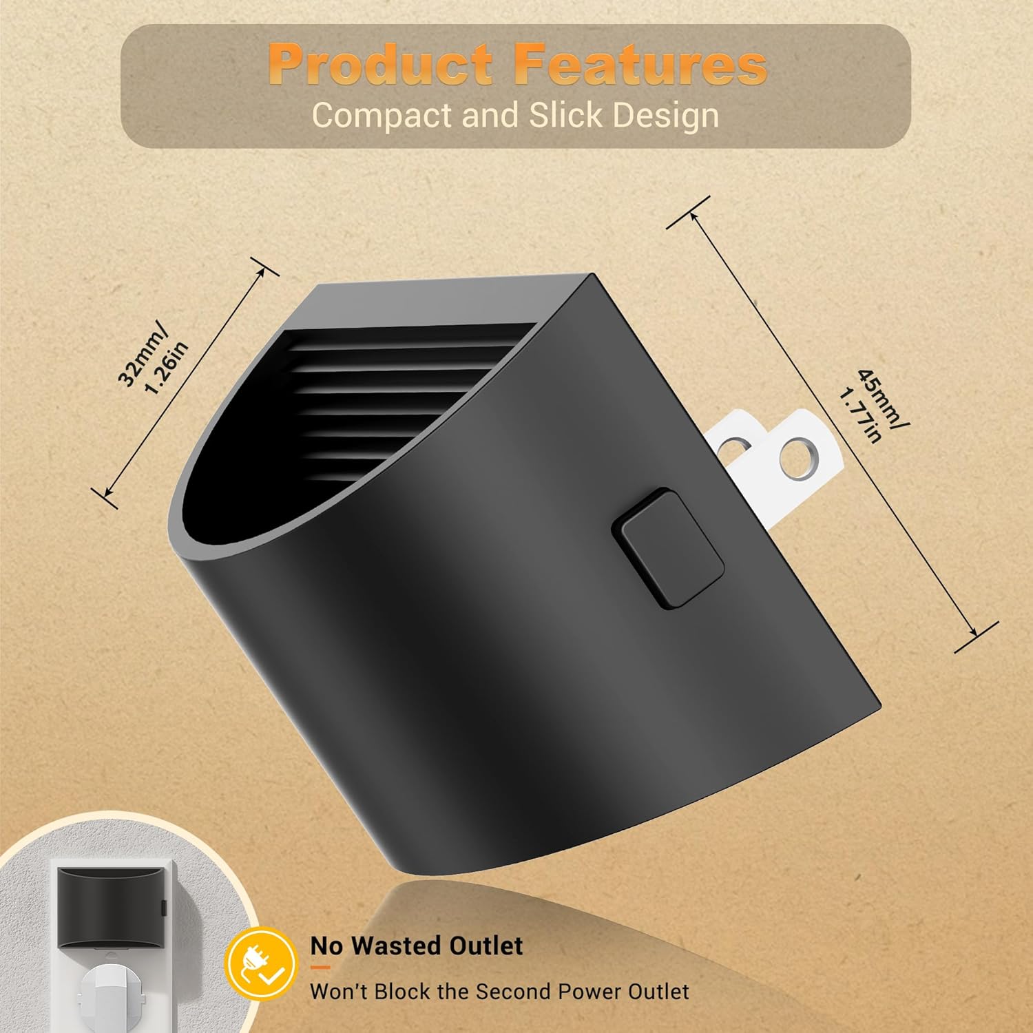 2 Pack JandCase Modern Night Lights with Dusk to Dawn Sensor - Amber Brightness Adjustable Plug-in Nightlight for Kids Bathroom Hallway Kitchen Bedroom Decor