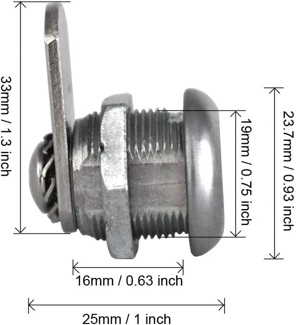 2-Pack Keyed Alike 5/8" Cylinder Cabinet Cam Locks for Truck Pickup Tool Box & More