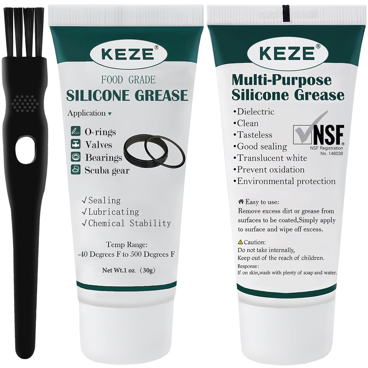 2-Pack KEZE Food Grade Silicone Grease with Brush for Plumber Faucet O Rings Lubrication
