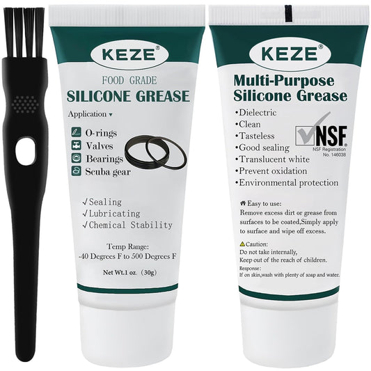 2-Pack KEZE Food Grade Silicone Grease with Brush for Plumber Faucet O Rings Lubrication