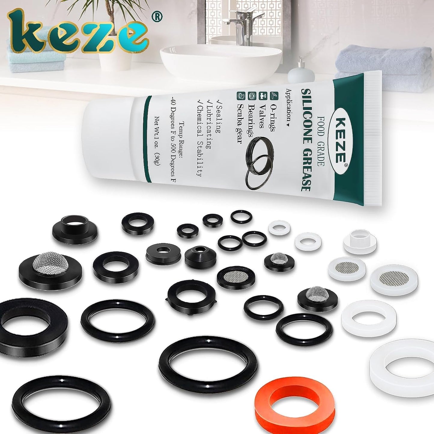 2-Pack KEZE Food Grade Silicone Grease with Brush for Plumber Faucet O Rings Lubrication