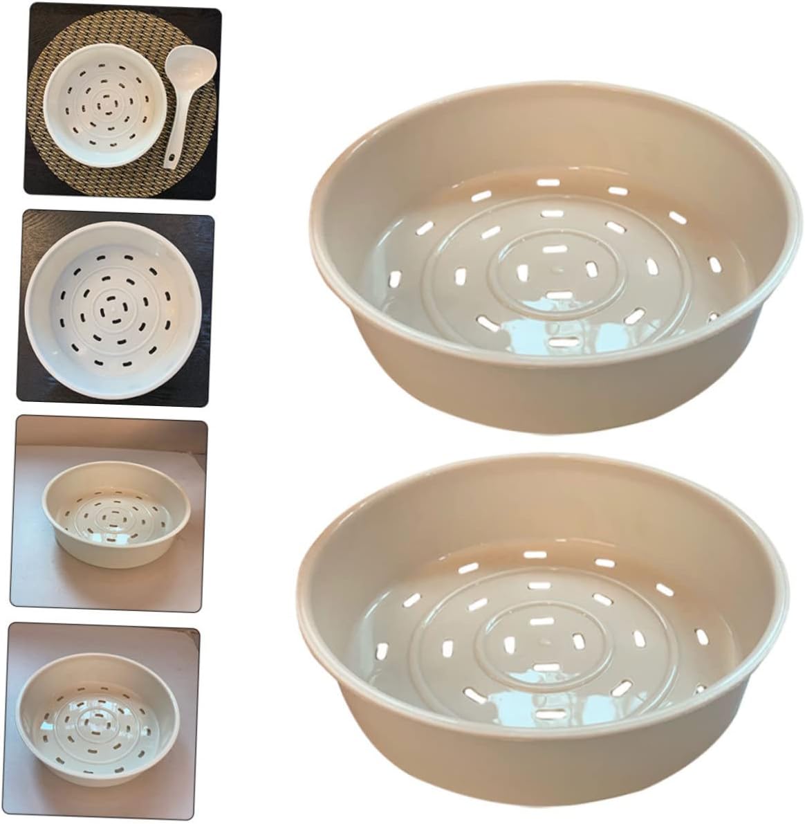 2-Pack KICHOUSE Steamer Baskets for Rice Cooker, Air Fryer, Microwave, Stove Top - White PP Steaming Tray Stand for Cooking Bun