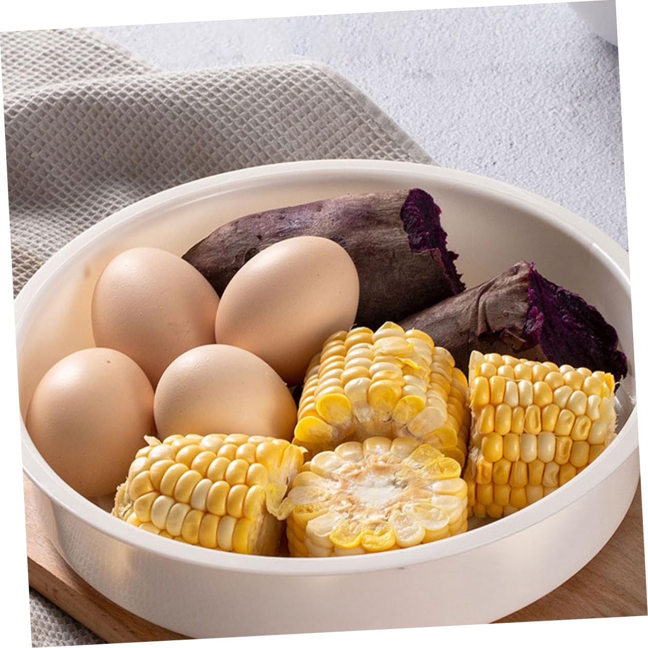 2-Pack KICHOUSE Steamer Baskets for Rice Cooker, Air Fryer, Microwave, Stove Top - White PP Steaming Tray Stand for Cooking Bun