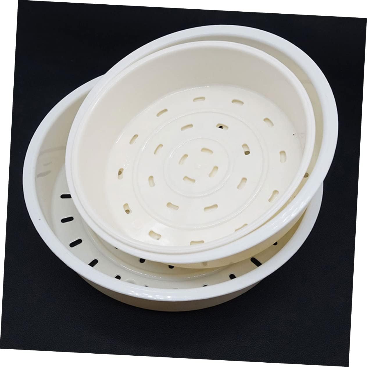 2-Pack KICHOUSE Steamer Baskets for Rice Cooker, Air Fryer, Microwave, Stove Top - White PP Steaming Tray Stand for Cooking Bun