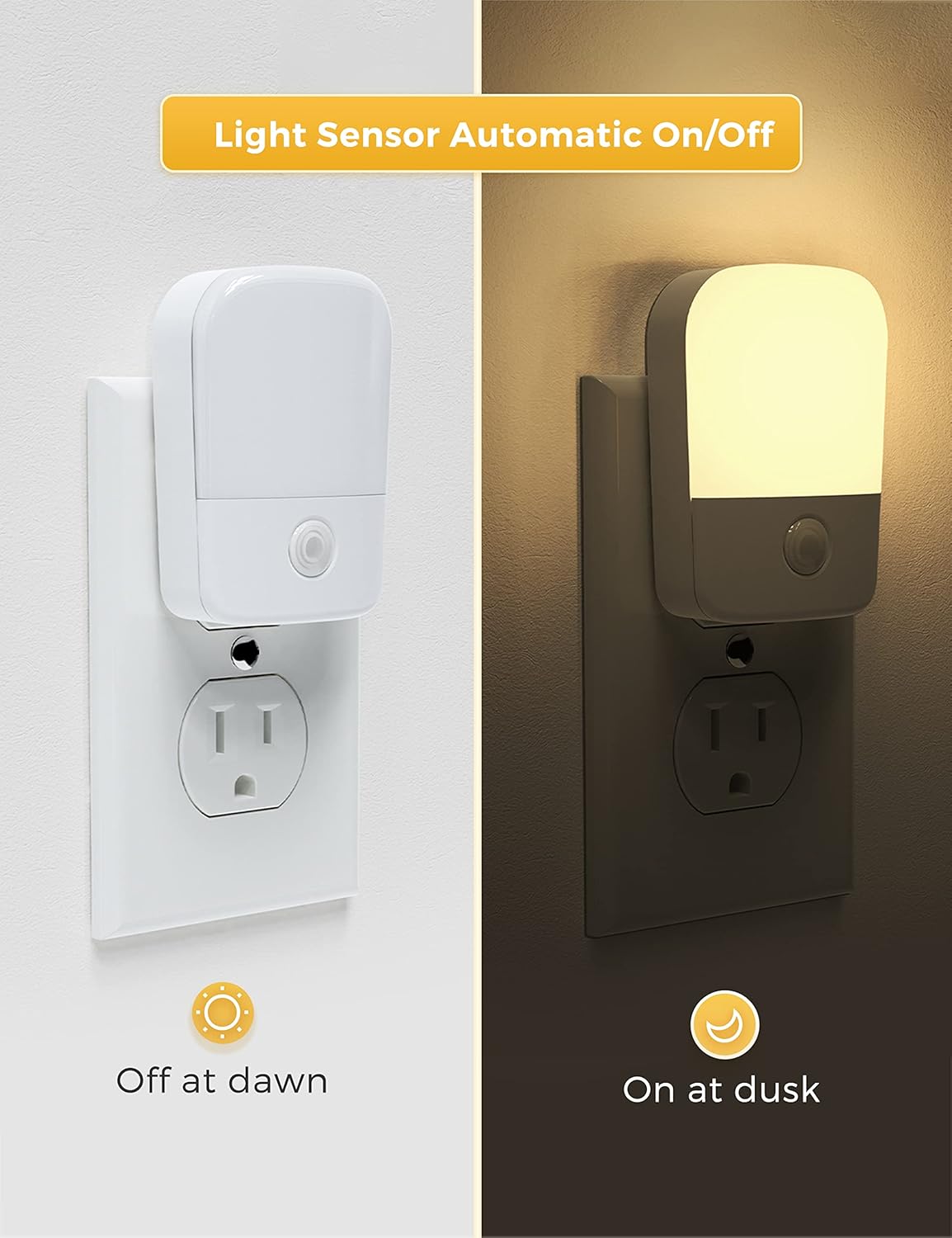 2 Pack L LOHAS LED Night Lights with Dusk to Dawn Sensor - Plug in Wall Night Light for Kids, Bedroom, Hallway - Adjustable Brightness & Warm White Glow