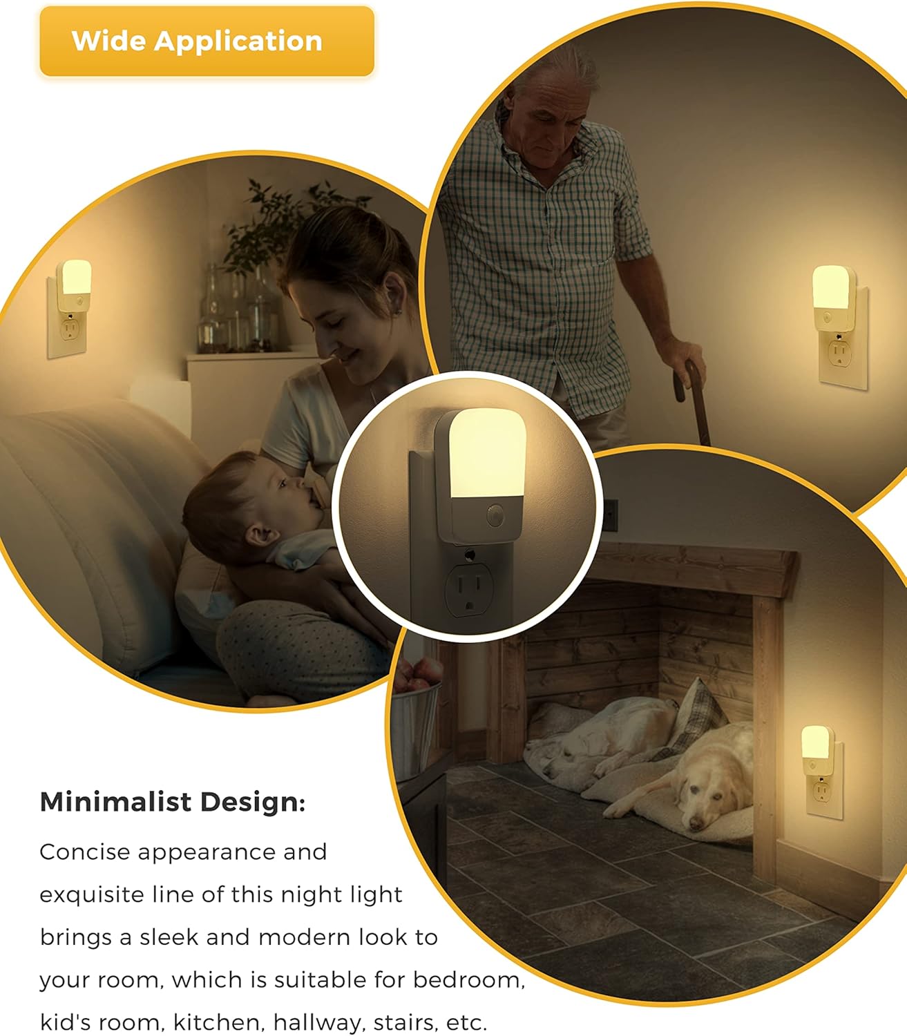 2 Pack L LOHAS LED Night Lights with Dusk to Dawn Sensor - Plug in Wall Night Light for Kids, Bedroom, Hallway - Adjustable Brightness & Warm White Glow