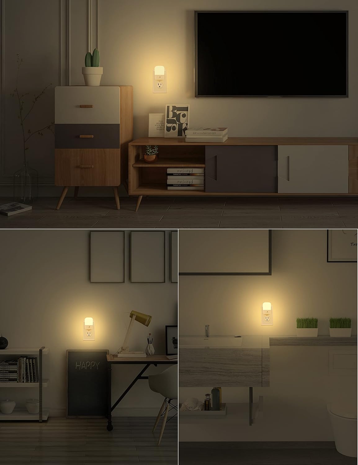 2 Pack L LOHAS LED Night Lights with Dusk to Dawn Sensor - Plug in Wall Night Light for Kids, Bedroom, Hallway - Adjustable Brightness & Warm White Glow